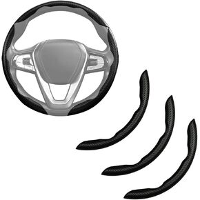 Carbon Fiber Matte Steering Wheel Cover 3pcs Anti-Slip Car Steering Wheel Accessories Snap on Grip 15 inch Universal (Black)