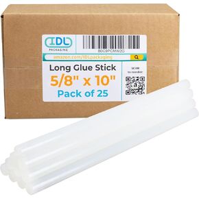 IDL Packaging 5/8" x 10" Full-Size Glue Sticks for Professional Glue Guns, Amber (Pack of 10) - Strong Bonding Strength - Hot Glue Sticks for Corrugated Boxes, Cardboard Packaging, Paper, Crafts