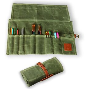 Earth & Fiber Co. Compact Waxed Canvas Paint Brush Holder - Portable Art Bag for Painting & Drawing - Art Supplies Organizer - Storage Roll Bag for Artists in Saudi Arabia