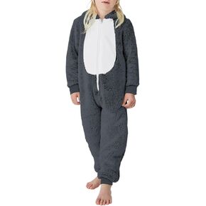 rrhss Boys Pajamas Flannel Hooded Rompers Kids Long Sleeve Zip up Onesies One Piece Sleepwear 5-14Y