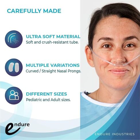 Endure Soft Nasal Oxygen Cannula with Oxygen Supply Tubing, Latex-Free, 2M, Pack of 5 (Adult, Curved Prong) in Saudi Arabia