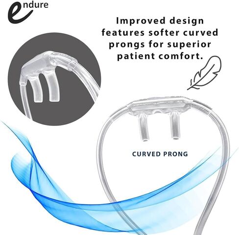 Endure Soft Nasal Oxygen Cannula with Oxygen Supply Tubing, Latex-Free, 2M, Pack of 5 (Adult, Curved Prong) in Saudi Arabia