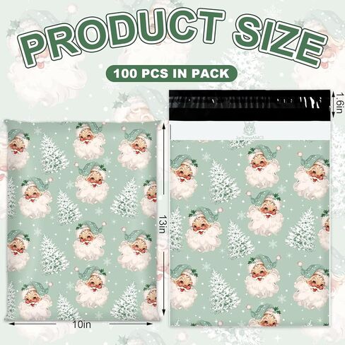 100Pcs Christmas Poly Mailers 10 x 13 Inch Pink Santa Claus Xmas Tree Envelope Mailers Self-Sealing Plastic Packaging Mailing Bags for Small Business Clothing in Kuwait