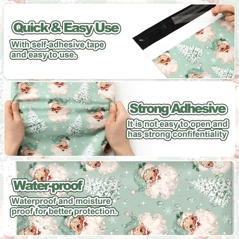 100Pcs Christmas Poly Mailers 10 x 13 Inch Pink Santa Claus Xmas Tree Envelope Mailers Self-Sealing Plastic Packaging Mailing Bags for Small Business Clothing in Kuwait
