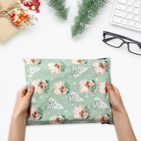 100Pcs Christmas Poly Mailers 10 x 13 Inch Pink Santa Claus Xmas Tree Envelope Mailers Self-Sealing Plastic Packaging Mailing Bags for Small Business Clothing in Kuwait