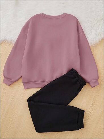 OYOANGLE Girl's Sweatsuit Set 2 Piece Heart Print Long Sleeve Sweatshirts and Joggers Sweatpants Tracksuit in Saudi Arabia