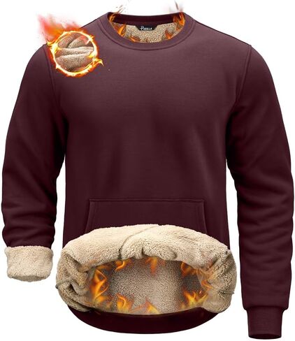 Pudolla Men's Sherpa Lined Sweatshirts Warm Soft Crewneck Sweatshirts Heavyweight Winter Pullover Kangaroo with Pouch Pocket in Saudi Arabia