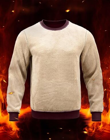 Pudolla Men's Sherpa Lined Sweatshirts Warm Soft Crewneck Sweatshirts Heavyweight Winter Pullover Kangaroo with Pouch Pocket in Saudi Arabia
