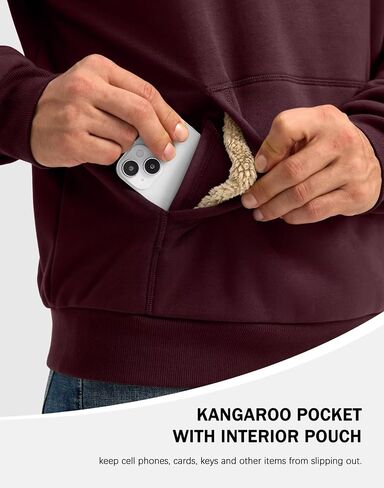 Pudolla Men's Sherpa Lined Sweatshirts Warm Soft Crewneck Sweatshirts Heavyweight Winter Pullover Kangaroo with Pouch Pocket in Saudi Arabia