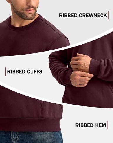 Pudolla Men's Sherpa Lined Sweatshirts Warm Soft Crewneck Sweatshirts Heavyweight Winter Pullover Kangaroo with Pouch Pocket in Saudi Arabia