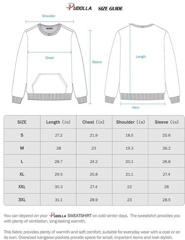 Pudolla Men's Sherpa Lined Sweatshirts Warm Soft Crewneck Sweatshirts Heavyweight Winter Pullover Kangaroo with Pouch Pocket in Saudi Arabia