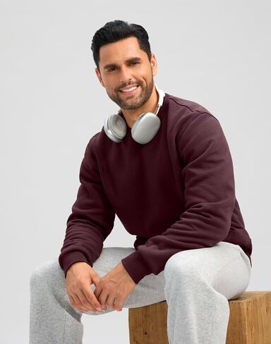 Pudolla Men's Sherpa Lined Sweatshirts Warm Soft Crewneck Sweatshirts Heavyweight Winter Pullover Kangaroo with Pouch Pocket in Saudi Arabia