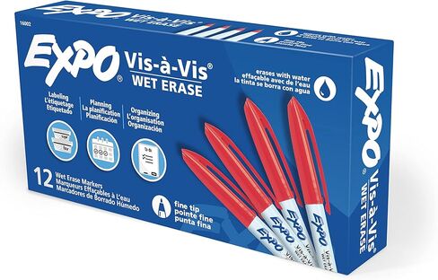 EXPO Vis-a-Vis Wet Erase Markers, Fine Point, Blue, 12 Count in Kuwait