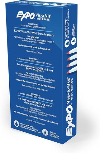 EXPO Vis-a-Vis Wet Erase Markers, Fine Point, Blue, 12 Count in Kuwait