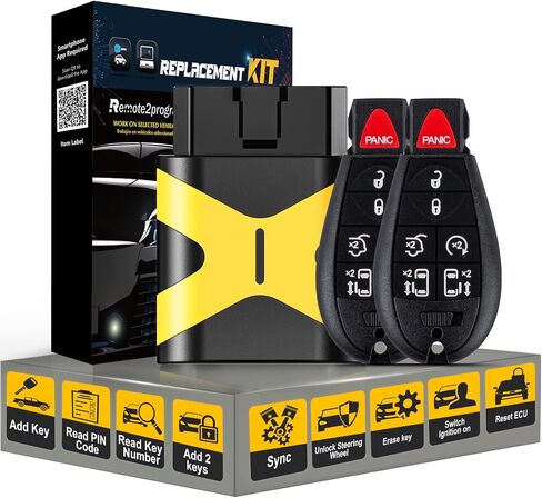 Car Key Bluetooth OBD/Add 2 Keys/Easy and Safe and Keyless Entry Remote Start Replacement for Dodge/Chrylser with FCC: IYZ-C01C or M3N5WY783X (5 Buttons) in Kuwait
