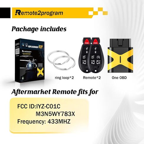 Car Key Bluetooth OBD/Add 2 Keys/Easy and Safe and Keyless Entry Remote Start Replacement for Dodge/Chrylser with FCC: IYZ-C01C or M3N5WY783X (5 Buttons) in Kuwait