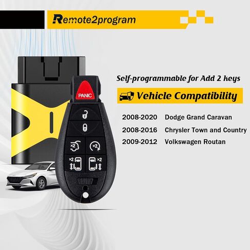 Car Key Bluetooth OBD/Add 2 Keys/Easy and Safe and Keyless Entry Remote Start Replacement for Dodge/Chrylser with FCC: IYZ-C01C or M3N5WY783X (5 Buttons) in Kuwait