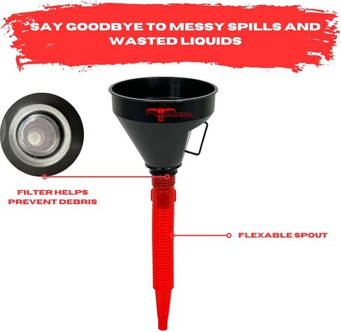 Pit Posse PP3367 Automotive Funnel Oil Change Large Wide Mouth Flex Flexible Spout Extension Funnel with Handle and Strainer, for Engine Oil, Liquid, Diesel, Kerosene, Gasoline, Coolant- Pack of 2 in Kuwait