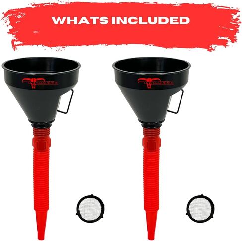 Pit Posse PP3367 Automotive Funnel Oil Change Large Wide Mouth Flex Flexible Spout Extension Funnel with Handle and Strainer, for Engine Oil, Liquid, Diesel, Kerosene, Gasoline, Coolant- Pack of 2 in Kuwait