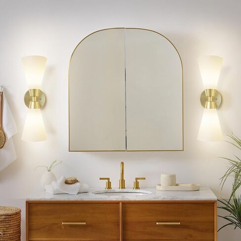 PAZALA Bathroom Vanity Lighting Fixtures Set of Two, Brass Gold Wall Sconces with Milk Glass, Modern Sconces Wall Decor Set for Bathroom Bedroom Mirror Living Room Hallway in Saudi Arabia