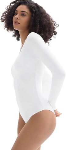 Women's Long Sleeve Bodysuit Round Neck Double Lined Body Suits Basic Slim Shirt Tops in Kuwait