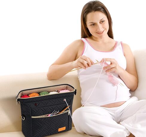 حقيبة غزل لإكسسوارات الكروشيه، حقيبة حياكة حقيبة مشروع غزل الكروشيه للنساء والفتيات أثناء التنقل، هدايا كروشيه لمحبي الكروشيه، أسود in Kuwait