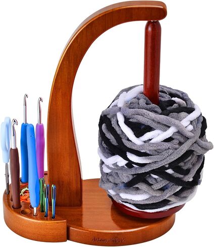 ULOI Crochet Yarn Holder - Upgrade with Crochet Accessories Storage Attachment, Magnetic Wooden Yarn Storage for Knitting Accessories, Perfect for Crocheting and Knitting Projects, Mahogany Finish in Saudi Arabia