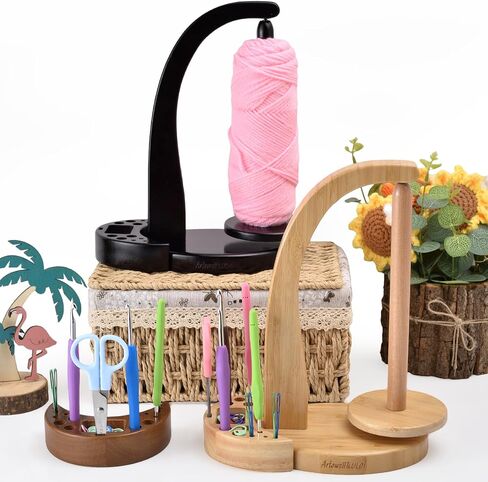 ULOI Crochet Yarn Holder - Upgrade with Crochet Accessories Storage Attachment, Magnetic Wooden Yarn Storage for Knitting Accessories, Perfect for Crocheting and Knitting Projects, Mahogany Finish in Saudi Arabia