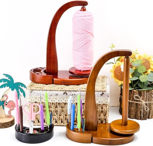 ULOI Crochet Yarn Holder - Upgrade with Crochet Accessories Storage Attachment, Magnetic Wooden Yarn Storage for Knitting Accessories, Perfect for Crocheting and Knitting Projects, Mahogany Finish in Saudi Arabia