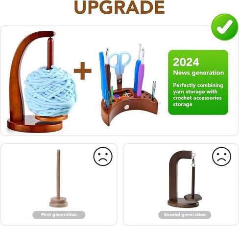 ULOI Crochet Yarn Holder - Upgrade with Crochet Accessories Storage Attachment, Magnetic Wooden Yarn Storage for Knitting Accessories, Perfect for Crocheting and Knitting Projects, Mahogany Finish in Saudi Arabia