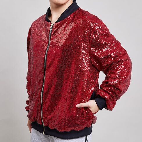 YIYI Sequin Mens Jacket Bomber Sparkly Varsity Glitter Jacket Lightweight Party Outwear Coat Birthday Holiday Clothes in Saudi Arabia
