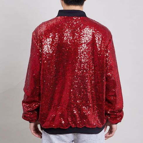 YIYI Sequin Mens Jacket Bomber Sparkly Varsity Glitter Jacket Lightweight Party Outwear Coat Birthday Holiday Clothes in Saudi Arabia