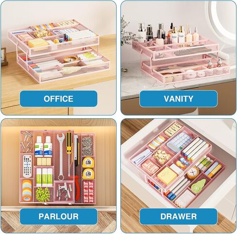 Marbrasse 2 Tier Desk Drawer Organizer, Folding Mesh Drawer Organizer Tray with 2 Sliding Dividers, Desk Organizers and Accessories, Multifunctional Drawer for Office Supplies, Makeup & Vanity (Black) in Saudi Arabia