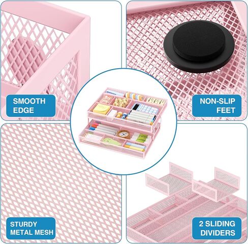 Marbrasse 2 Tier Desk Drawer Organizer, Folding Mesh Drawer Organizer Tray with 2 Sliding Dividers, Desk Organizers and Accessories, Multifunctional Drawer for Office Supplies, Makeup & Vanity (Black) in Saudi Arabia
