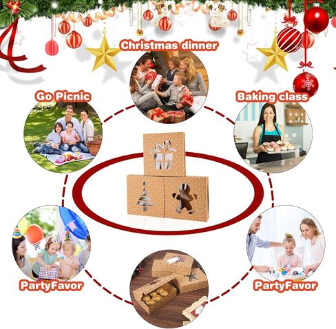 BEAVOING 24 PCS Christmas Cookie Boxes, 8x6x2.5 Inches Brown Bakery Boxes with Window Chrismas Treat Boxes for Xmas Gift Giving Cake Pastry Dessert Cupcakes Candy Donut Packaging in Saudi Arabia