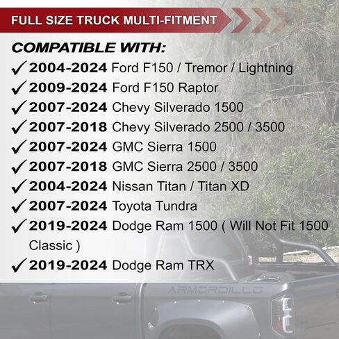 ARMORDILLO CR1 Roll Bar Chase Rack for 1/2 Ton Full Size Truck|LED Light Mounts|04-24 F150 F-150|07-18 Silverado Sierra 1500|07-24 Tundra|04-24 Titan|19-24 Ram 1500|8729618 Chase Bar - Textured Black in Saudi Arabia