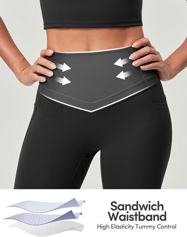 IUGA Compression Leggings with Pockets for Women Tummy Control Leggings No Front Seam Workout High Waist Yoga Pants in Kuwait