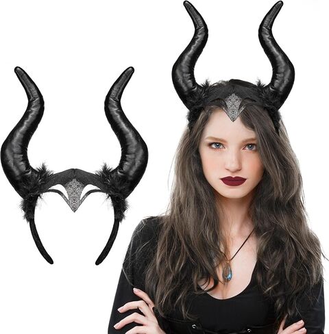 Spooktacular Creations Halloween Devil Horns Headband، Black Devil Ram Horns Headgear، Demon Dragon Horns أغطية الرأس للأطفال البالغين الهالوين الشيطان الشيطان زي الحفلات التنكرية الملحقات in Saudi Arabia
