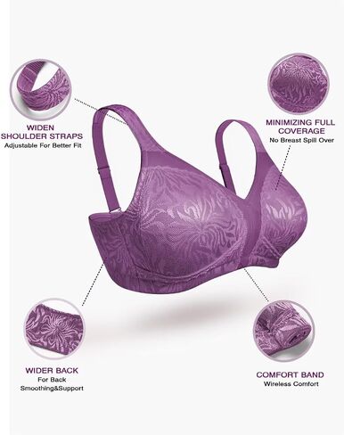 Deyllo Women's Full Coverage Plus Size Comfort Minimizer Bra Wirefree Non Padded in Saudi Arabia