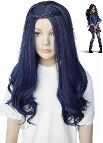 Blue curly costume girl dark blue curly wig heat resistant fiber Evie costume wig Girl for Halloween party (small size)) in Kuwait