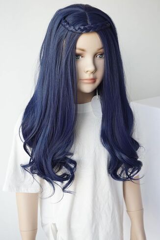 Blue curly costume girl dark blue curly wig heat resistant fiber Evie costume wig Girl for Halloween party (small size)) in Kuwait