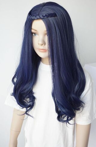 Blue curly costume girl dark blue curly wig heat resistant fiber Evie costume wig Girl for Halloween party (small size)) in Kuwait
