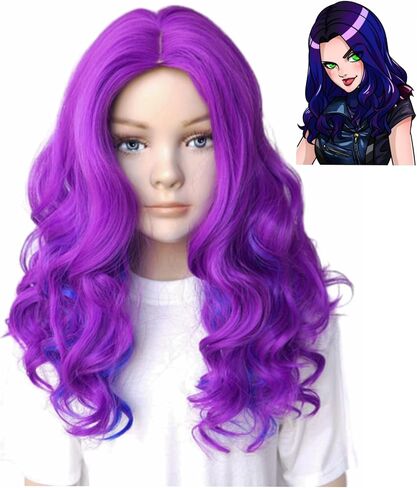 Blue curly costume girl dark blue curly wig heat resistant fiber Evie costume wig Girl for Halloween party (small size)) in Kuwait