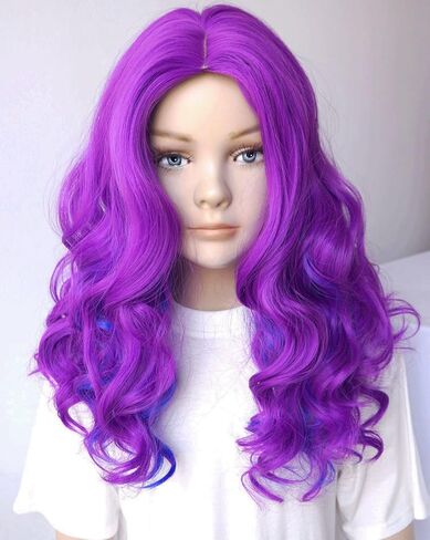 Blue curly costume girl dark blue curly wig heat resistant fiber Evie costume wig Girl for Halloween party (small size)) in Kuwait