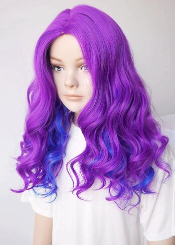 Blue curly costume girl dark blue curly wig heat resistant fiber Evie costume wig Girl for Halloween party (small size)) in Kuwait