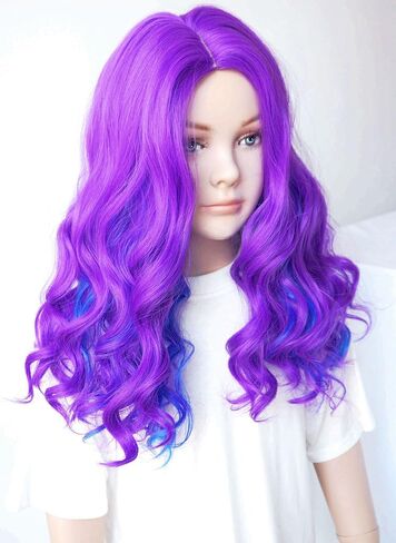 Blue curly costume girl dark blue curly wig heat resistant fiber Evie costume wig Girl for Halloween party (small size)) in Kuwait