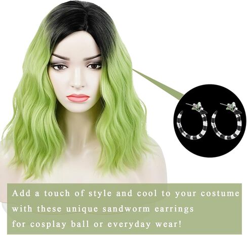 Aicos Short Green Ombre Black Curly Wig for Kids Green Bob Wig with Ghost Claw Hairpin for Halloween Cosplay Costume Wig in Kuwait
