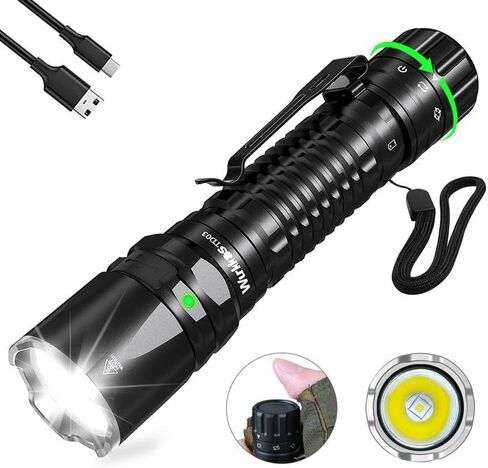Wurkkos LED Tactical Flashlight Rechargeable - TD03 EDC Flashlight 1800 High Lumens - Tail Rotary Switch One Click Strobe Flashlight Longest Range 1158 feet for Outdoor Indoor Activities in Kuwait
