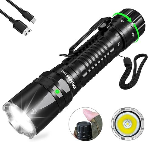 Wurkkos LED Tactical Flashlight Rechargeable - TD03 EDC Flashlight 1800 High Lumens - Tail Rotary Switch One Click Strobe Flashlight Longest Range 1158 feet for Outdoor Indoor Activities in Kuwait