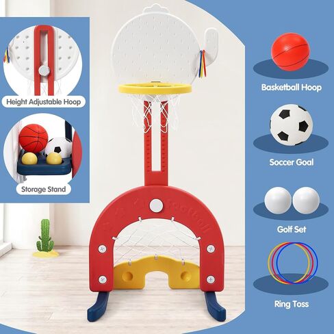 7 in 1 Toddler Slide and Swing Set, Freestanding Kids Slide Climber Playset with Adjustable Swing, Basketball Hoop, Soccer, Golf, Ring Toss Game, Baby Indoor Outdoor Playground in Saudi Arabia
